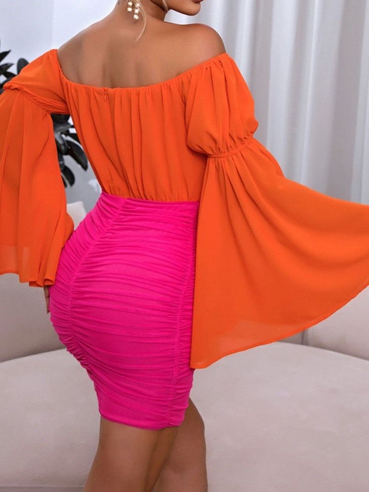 Patchwork Above Knee Off Shoulder Bodycon High Waist Bodycon Klänning