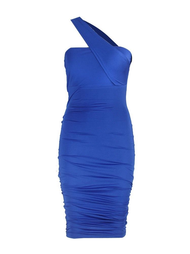 Patchwork Ärmlös Mid-Calf Plain Blue Bodycon Klänning