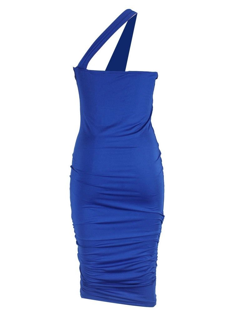 Patchwork Ärmlös Mid-Calf Plain Blue Bodycon Klänning