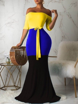 Patchwork Golvlängd Off Shoulder Color Block Mermaid Klänning