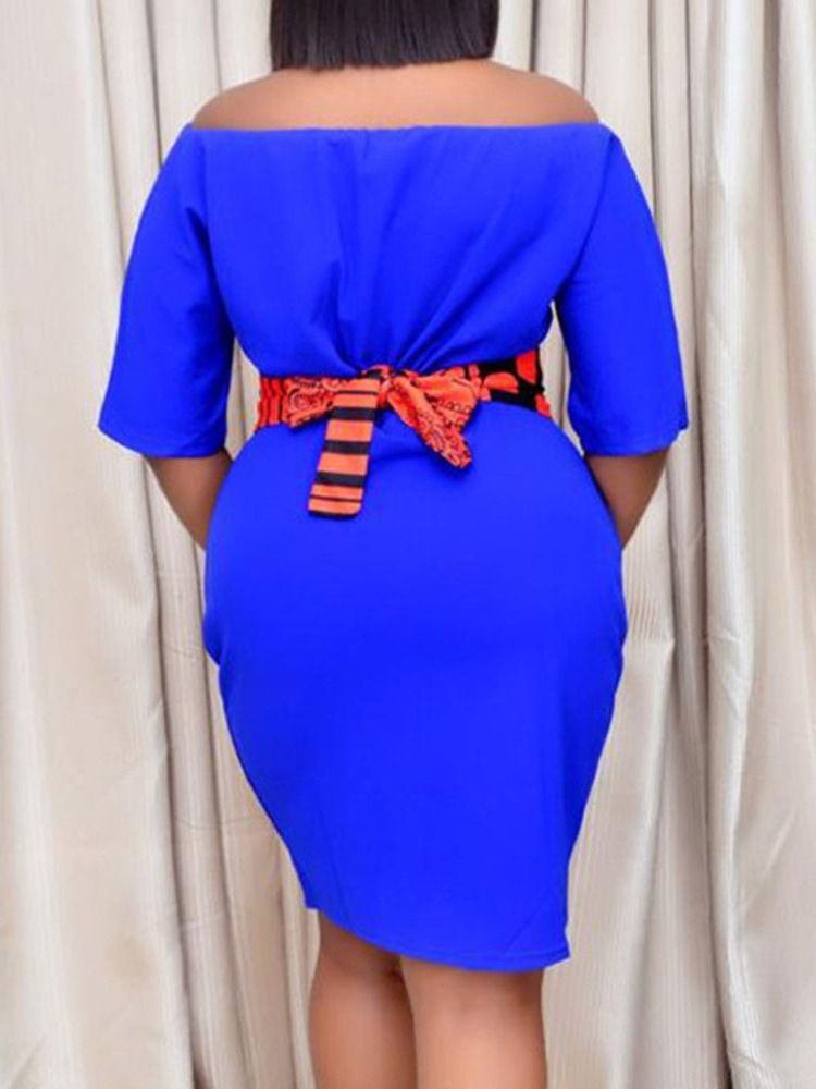 Patchwork Off Shoulder Above Knee Plain Bodycon Klänning