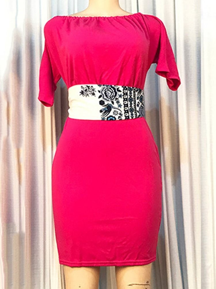 Patchwork Off Shoulder Above Knee Plain Bodycon Klänning
