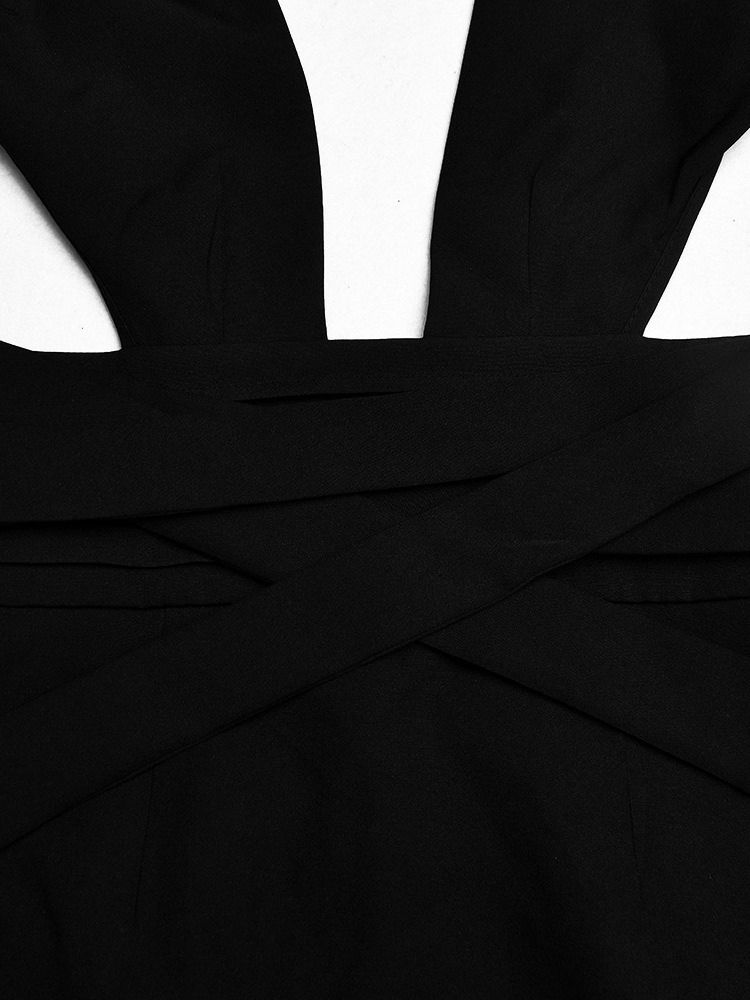 Patchwork Trekvartsärm V-Ringad Bodycon Klänning Liten Svart Klänning