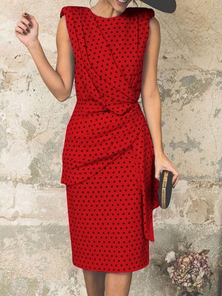 Plisserad Ärmlös Tröja Med Rund Hals Elegant Bodycon-Klänning
