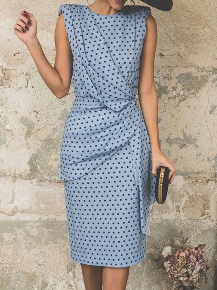Plisserad Ärmlös Tröja Med Rund Hals Elegant Bodycon-Klänning