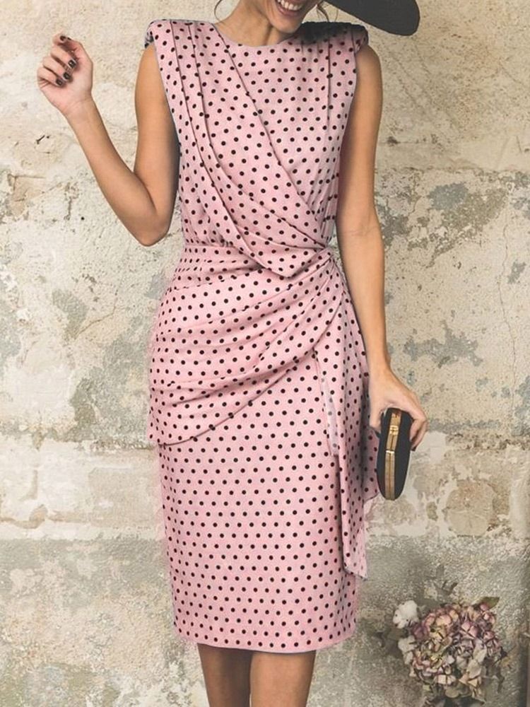 Plisserad Ärmlös Tröja Med Rund Hals Elegant Bodycon-Klänning