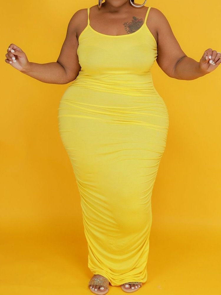 Plisserad Golvlång Ärmlös Tröja Bodycon Klänning Plus Size