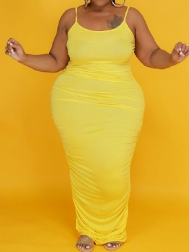 Plisserad Golvlång Ärmlös Tröja Bodycon Klänning Plus Size