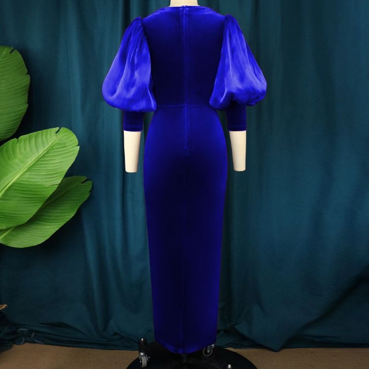 Plus Size Ankellång V-Hals Split Bodycon Höstklänning