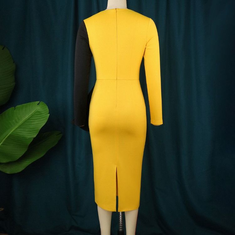 Plus Size Mid-Calf Falbala Långärmad Vanlig Höst Bodycon-Klänning