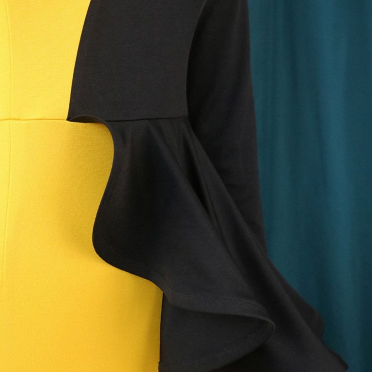 Plus Size Mid-Calf Falbala Långärmad Vanlig Höst Bodycon-Klänning