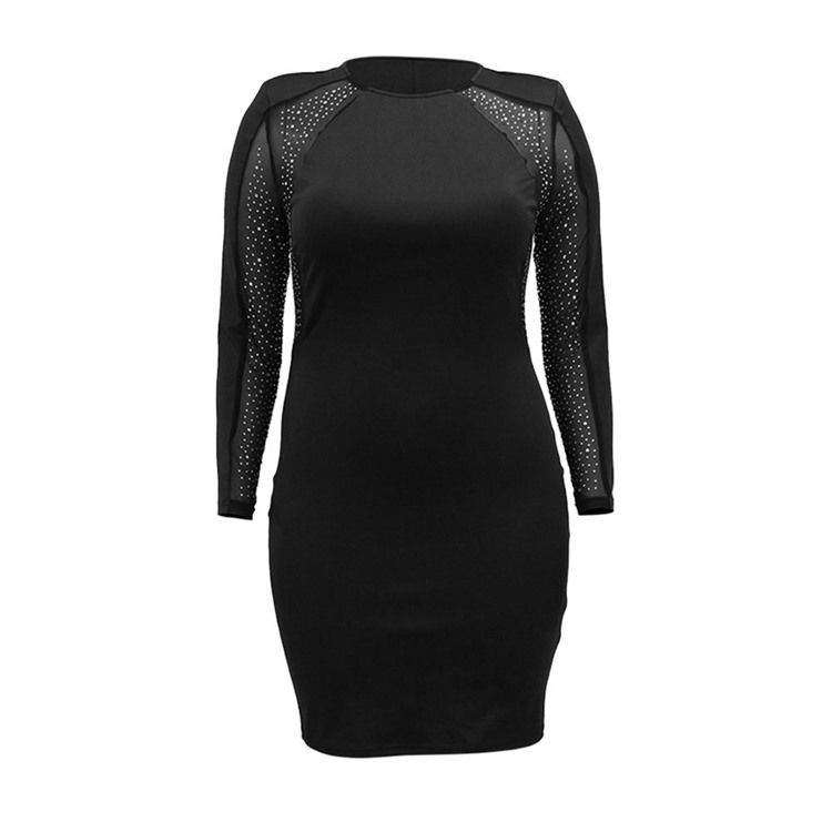 Plus Size Rund Neck Patchwork Ovanför Knä Fall Vanlig Bodycon Klänning