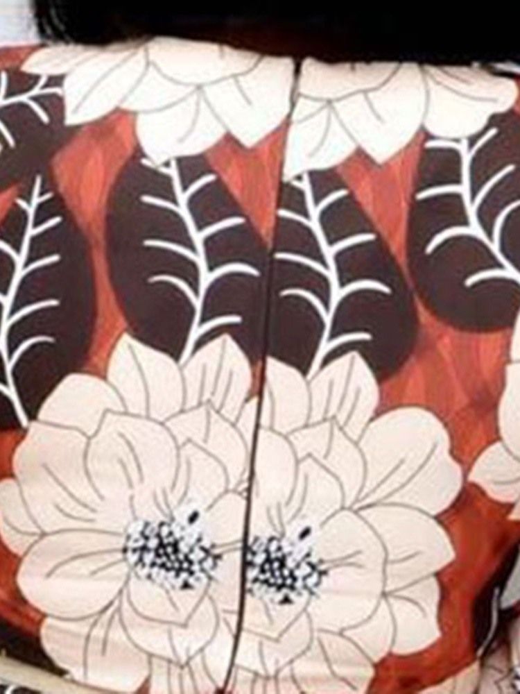 Print Mid-Calf Rund Neck Lantern Sleeve Pullover Klänning