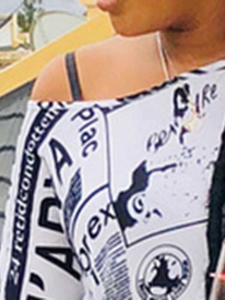 Print Sned Krage Långärmad Bodycon Modeklänning