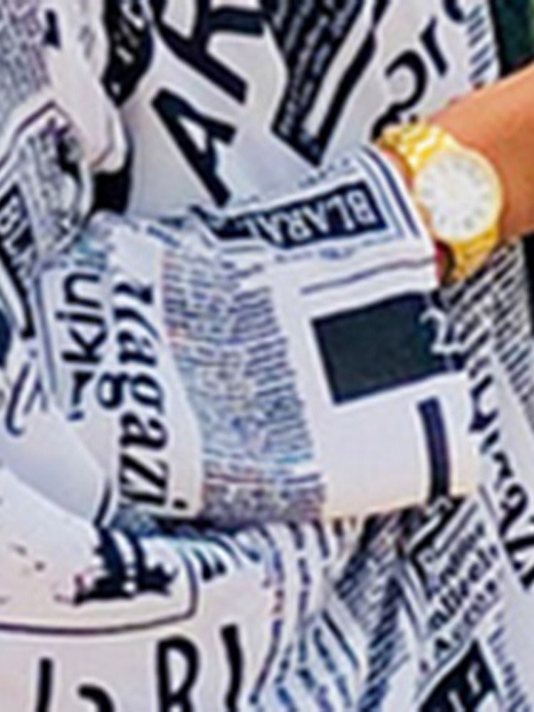 Print Sned Krage Långärmad Bodycon Modeklänning