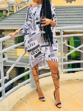 Print Sned Krage Långärmad Bodycon Modeklänning
