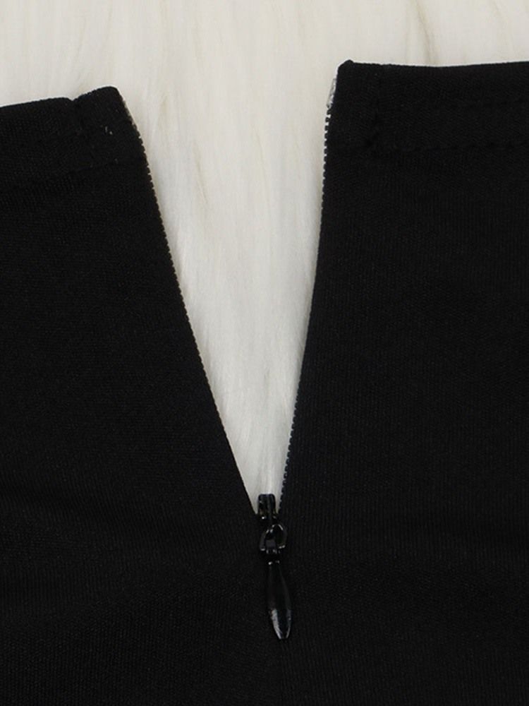 Rhinestone Pencil Sexig Stand Collar Mesh Pullover Klänning