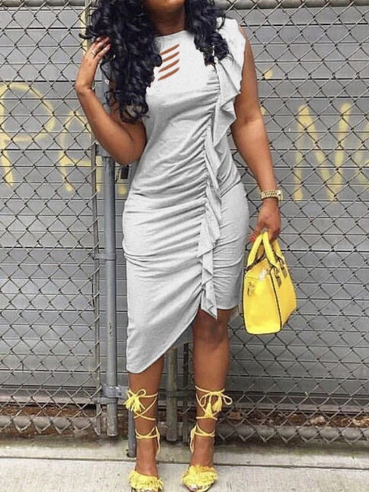 Rund Hals Keps Ärm Hollow Plain Bodycon Klänning