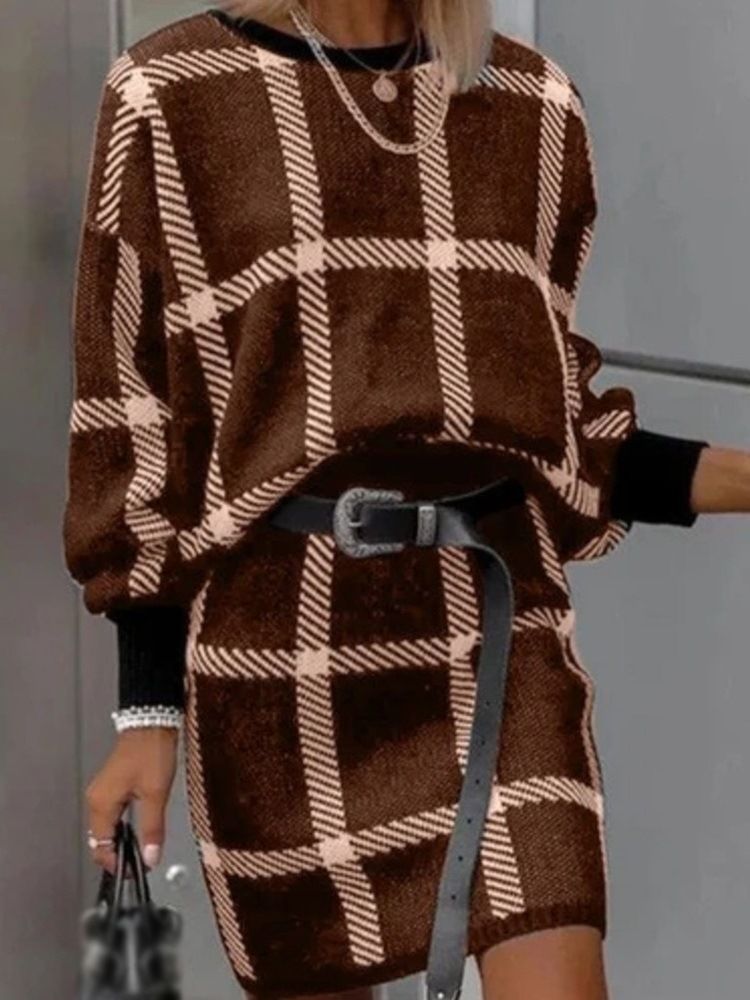 Rund Hals Ovanför Knä Långärmad Bodycon Pullover Klänning