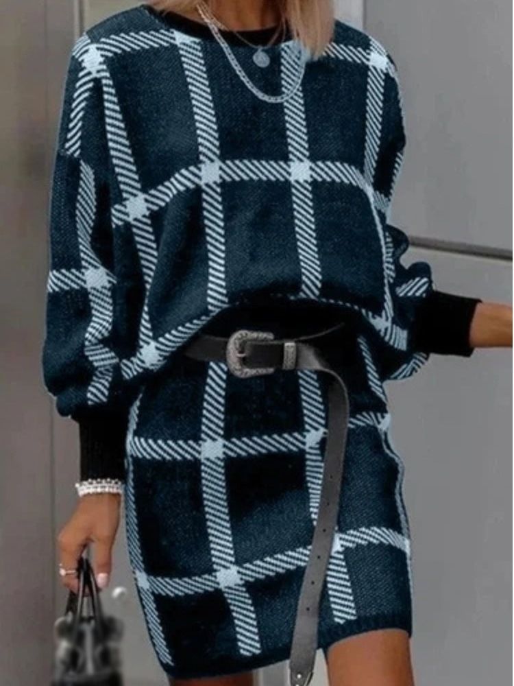 Rund Hals Ovanför Knä Långärmad Bodycon Pullover Klänning