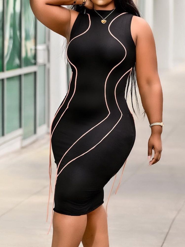 Rund Hals Patchwork Ärmlös Fashion Bodycon Klänning