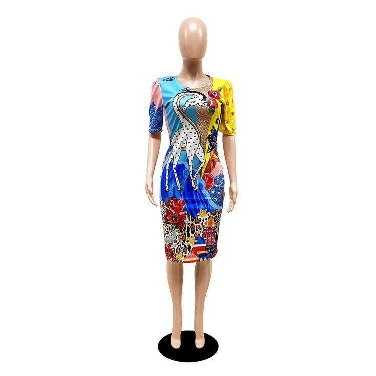 Rundhalsad Kortärmad Tröja Med Mitten Av Midjan Bodycon Klänning