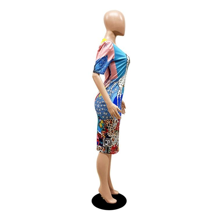 Rundhalsad Kortärmad Tröja Med Mitten Av Midjan Bodycon Klänning