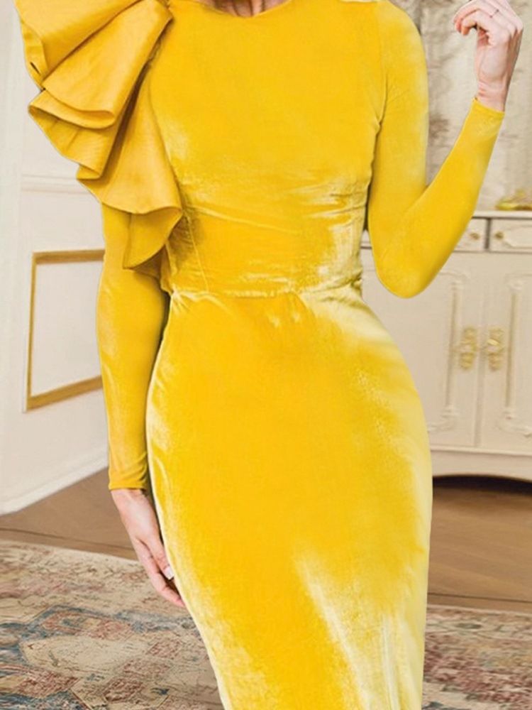 Rundhalsad Långärmad Ankellång Pullover Bodycon Klänning
