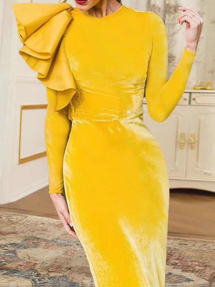 Rundhalsad Långärmad Ankellång Pullover Bodycon Klänning