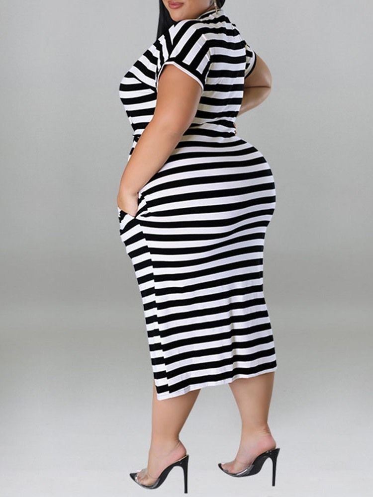 Rundhalsad Mid-Kalvtröja Med Hög Midja Delad Bodycon-Klänning