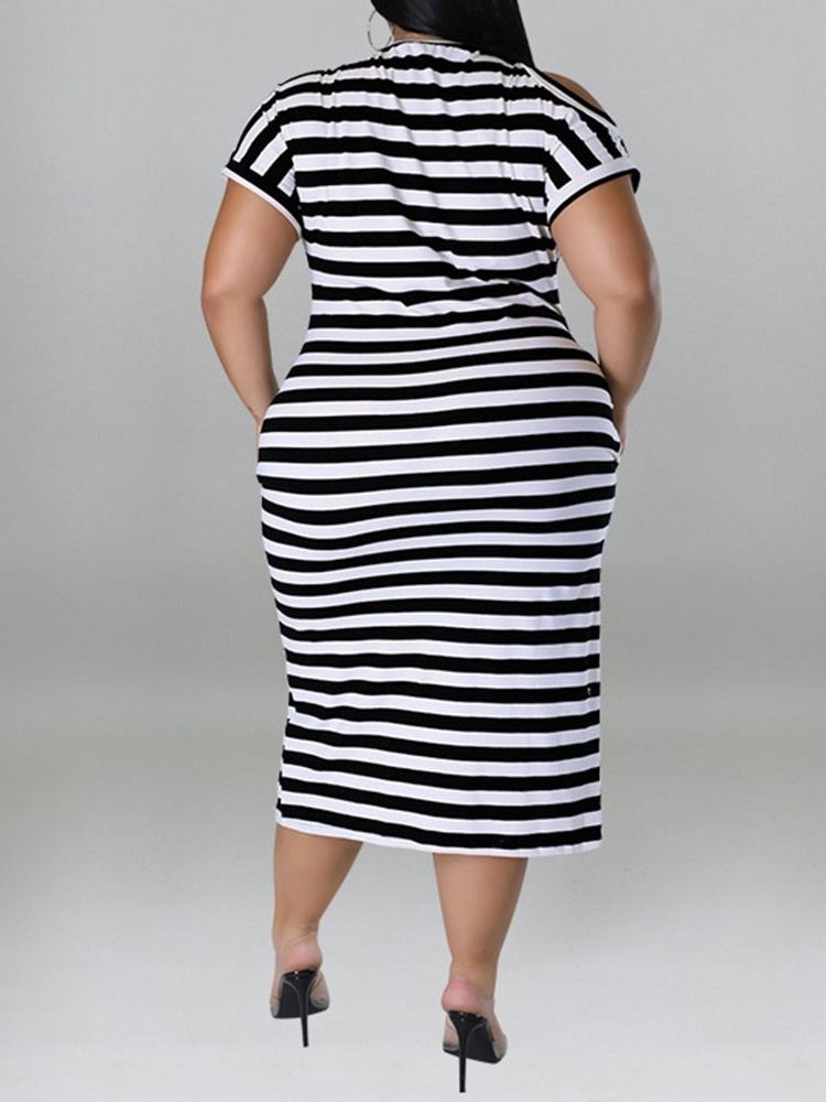Rundhalsad Mid-Kalvtröja Med Hög Midja Delad Bodycon-Klänning