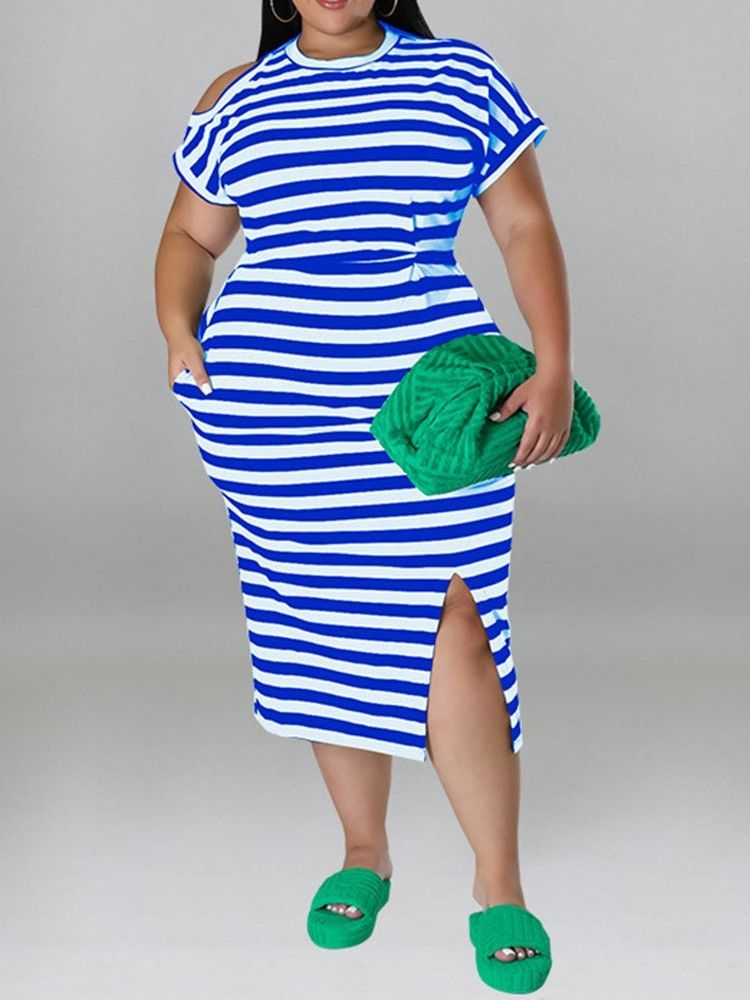 Rundhalsad Mid-Kalvtröja Med Hög Midja Delad Bodycon-Klänning