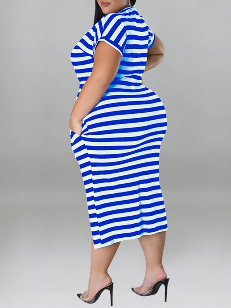 Rundhalsad Mid-Kalvtröja Med Hög Midja Delad Bodycon-Klänning
