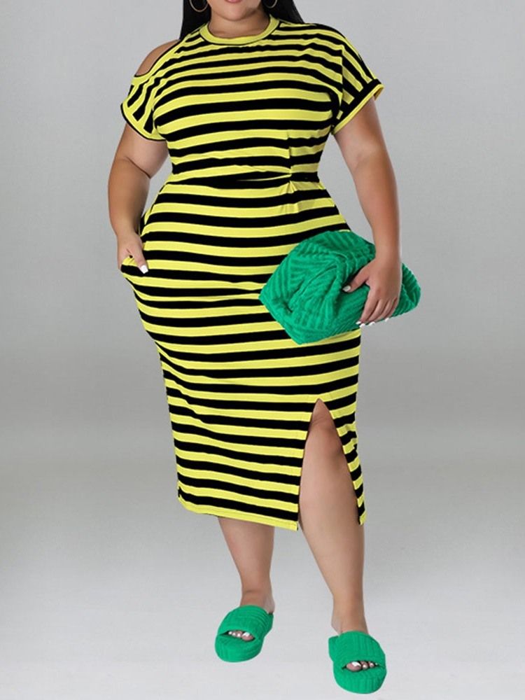Rundhalsad Mid-Kalvtröja Med Hög Midja Delad Bodycon-Klänning