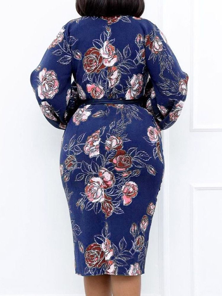 Rundhalsad Spets Mid-Kalf Pullover Bodycon Klänning