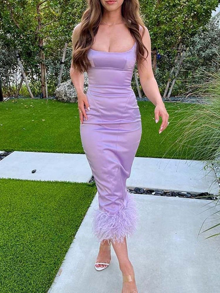 Rygglös Ärmlös Mid-Kalv Sommar Hög Midja Bodycon-Klänning