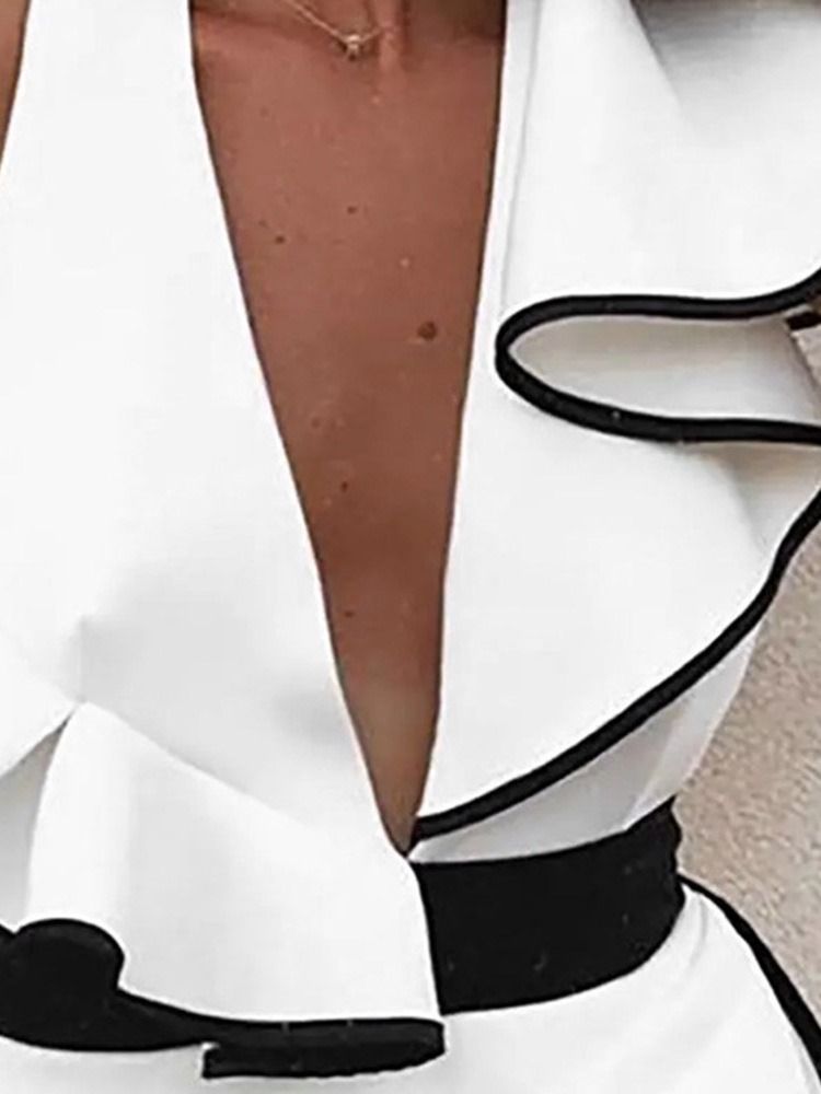 Rygglös Knälång V-Hals Volanger Ärm Bodycon Klänning