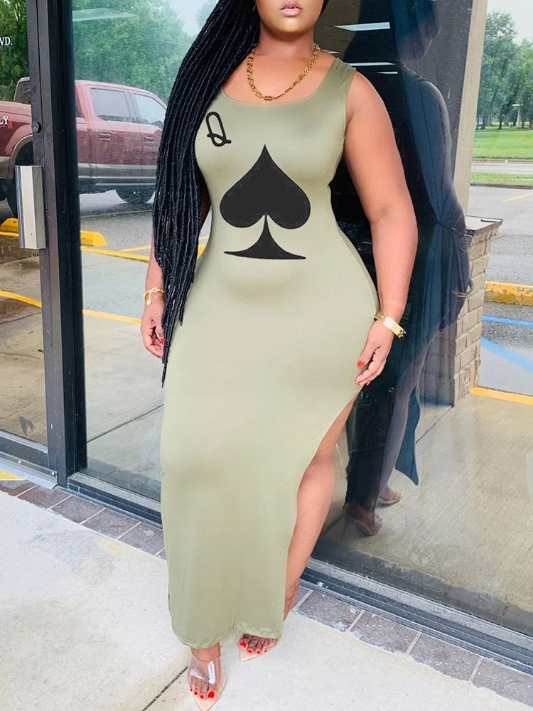 Scoop Split Ankellång Bodycon Fritidsklänning