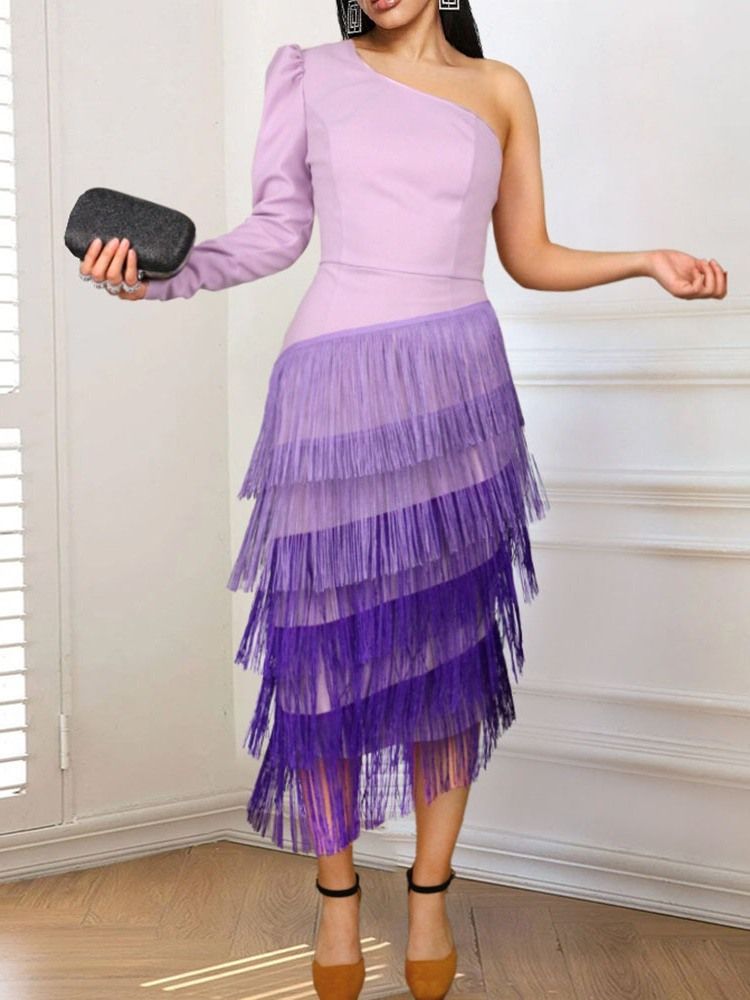 Sned Krage Långärmad Asymmetrisk Vinter Hög Midja Bodycon Klänning