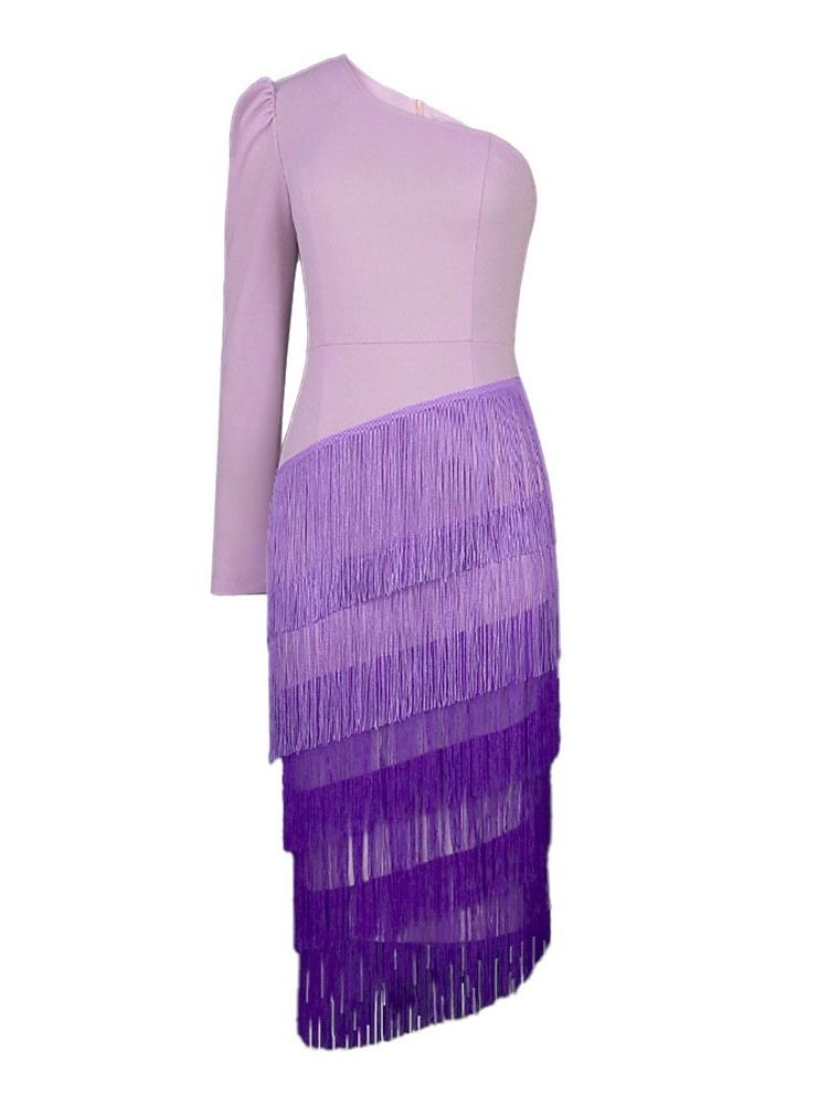 Sned Krage Långärmad Asymmetrisk Vinter Hög Midja Bodycon Klänning