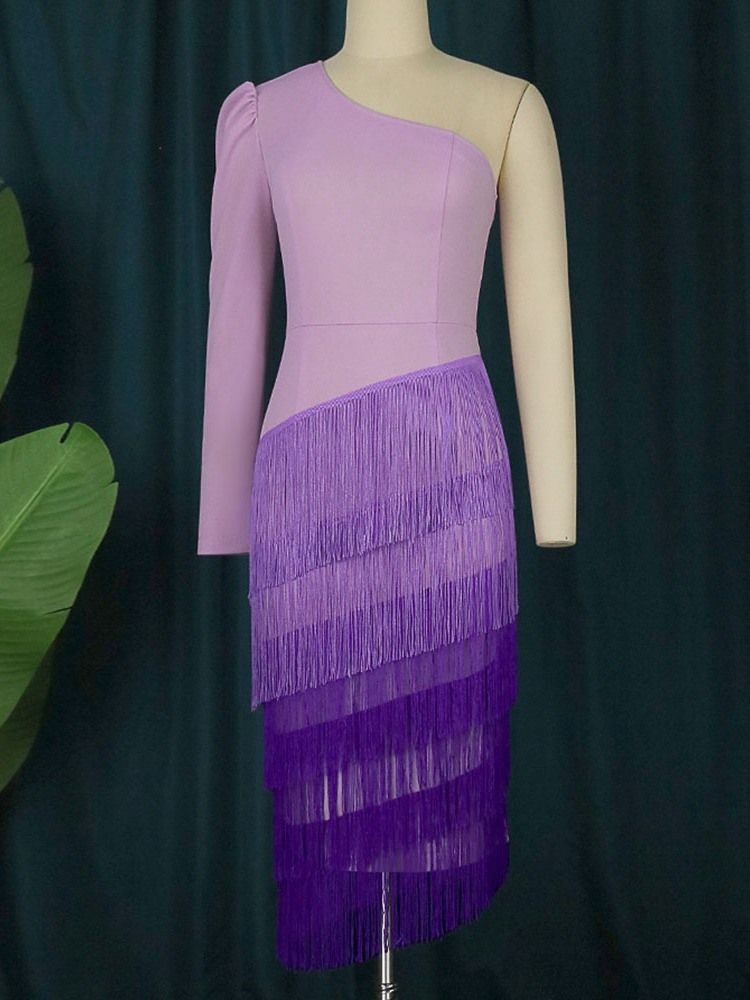 Sned Krage Långärmad Asymmetrisk Vinter Hög Midja Bodycon Klänning
