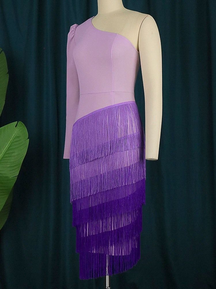 Sned Krage Långärmad Asymmetrisk Vinter Hög Midja Bodycon Klänning