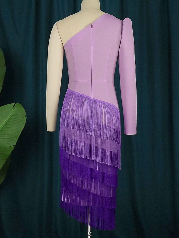 Sned Krage Långärmad Asymmetrisk Vinter Hög Midja Bodycon Klänning