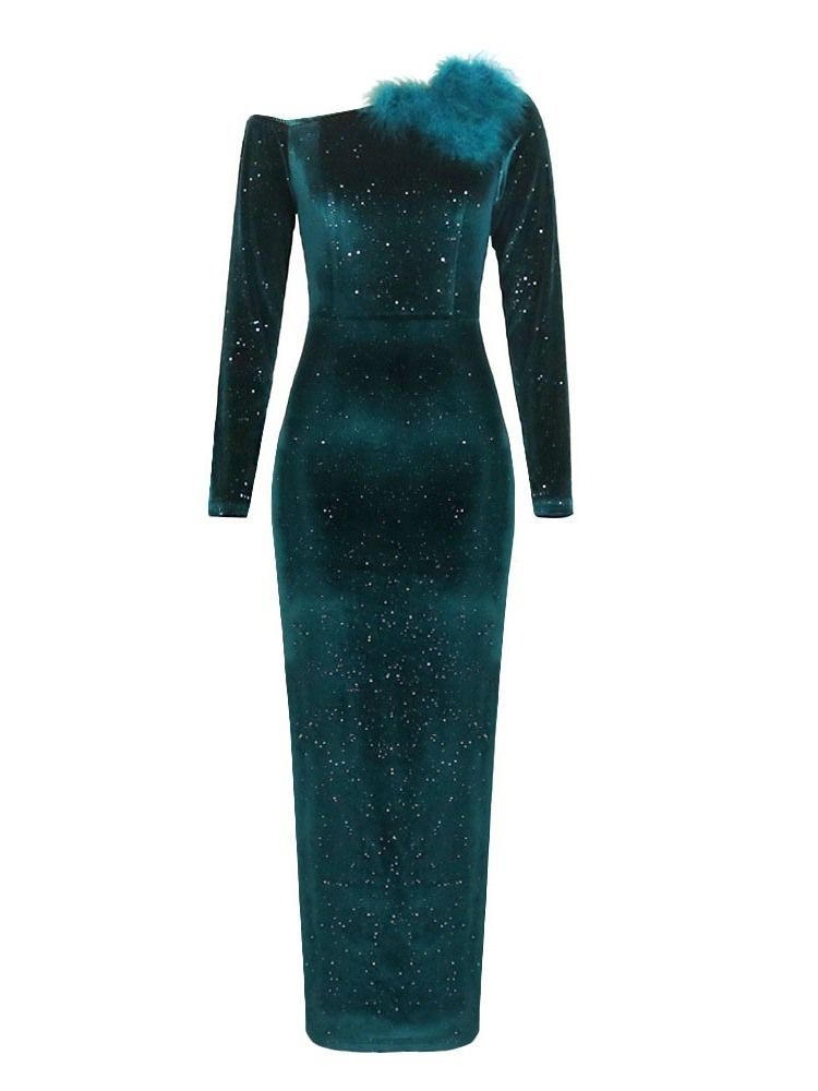 Snedkrage Ankellång Fjädertröja Fall Bodycon Klänning