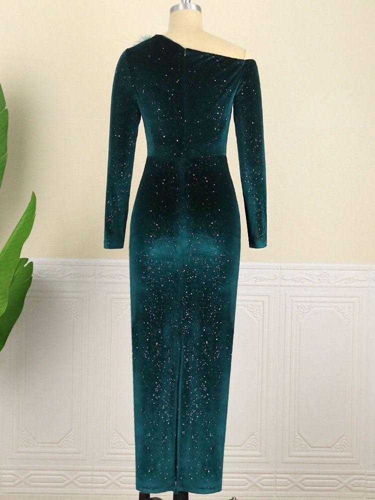 Snedkrage Ankellång Fjädertröja Fall Bodycon Klänning