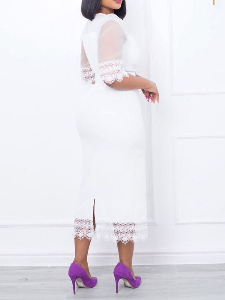 Spets Mid-Calf Rundhalsad Pullover Bodycon Klänning