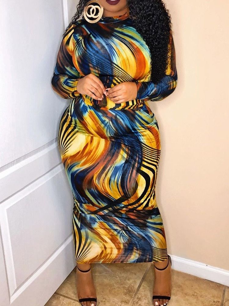 Ståkrage Ankellång Långärmad Vanlig Bodycon-Klänning