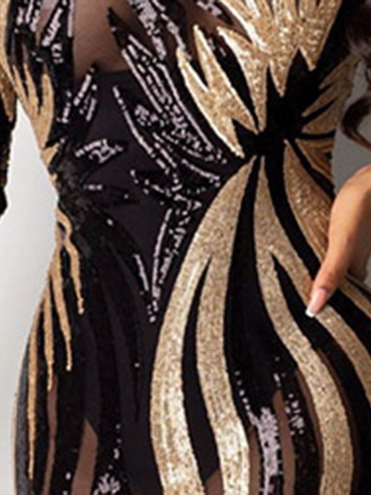 Ståkrage Genomskinlig Niopunktsärm Bodycon Geometrisk Klänning