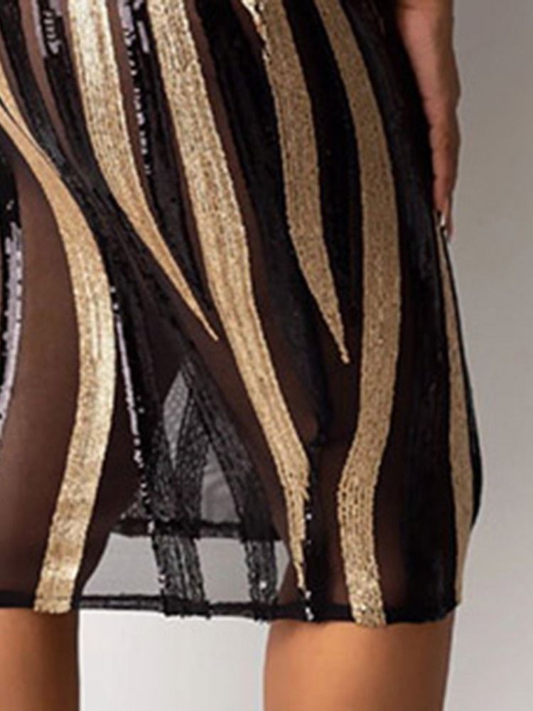 Ståkrage Genomskinlig Niopunktsärm Bodycon Geometrisk Klänning