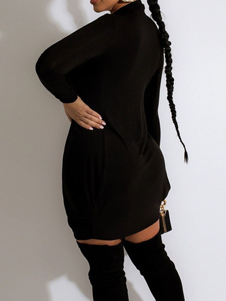 Ståkrage Långärmad Asymmetrisk Asymmetrisk Spring Bodycon Klänning